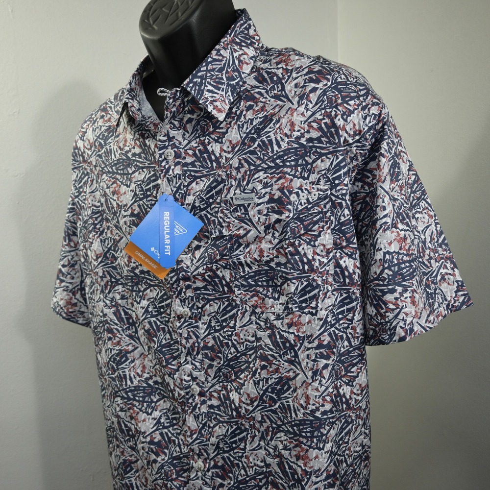 Columbia Super Slack Tide Shirt Mens 3X NEW Regular Fit Gray Abstract Button Up